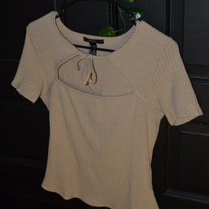 Ribbed Tie-Neck Blouse